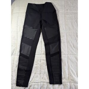 Alo Yoga Moto Leggings High Waist Black Shiny Faux Leather Paneled Size S